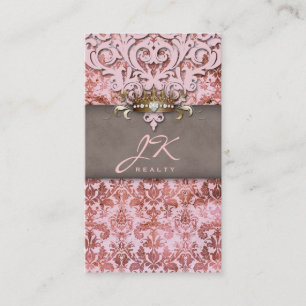 Carte De Visite Vintage Damask Rose Gold Elegant Crown