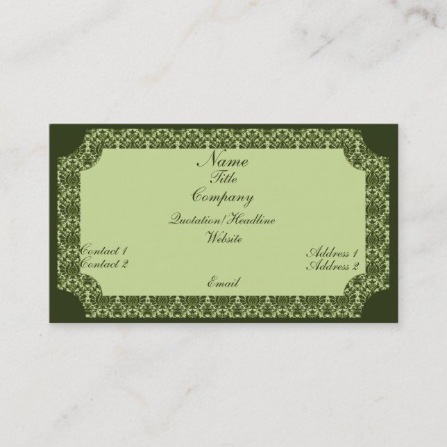 Carte de visite vintage Damask, vert olive (Devant)