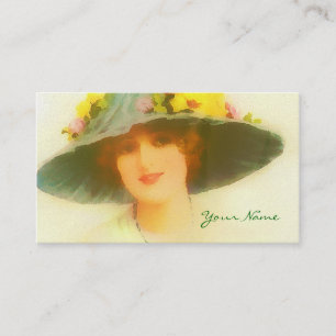 Carte De Visite Vintage dame avec casquette de printemps