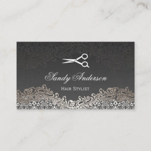 Carte De Visite Vintage Elegant Argent Damask - Indie Hair Stylist