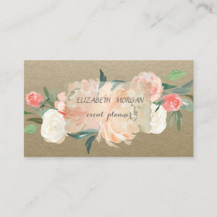 Carte De Visite Vintage élégant, Kraft, Fleurs