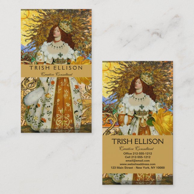 Carte De Visite Vintage femme Soleil d'or : Leo Zodiac Collage Art (Devant / Derrière)