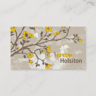 Carte De Visite Vintage fleurs jaunes grunge floral taupe