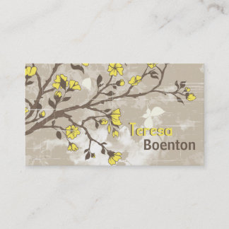 Carte De Visite Vintage fleurs jaunes grunge floral taupe