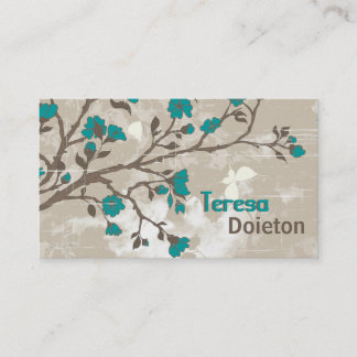 Carte De Visite Vintage fleurs turquoises grunge floral taupe