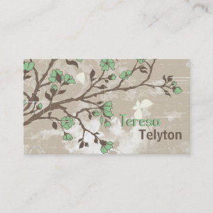 Carte De Visite Vintage fleurs vertes grunge floral taupe