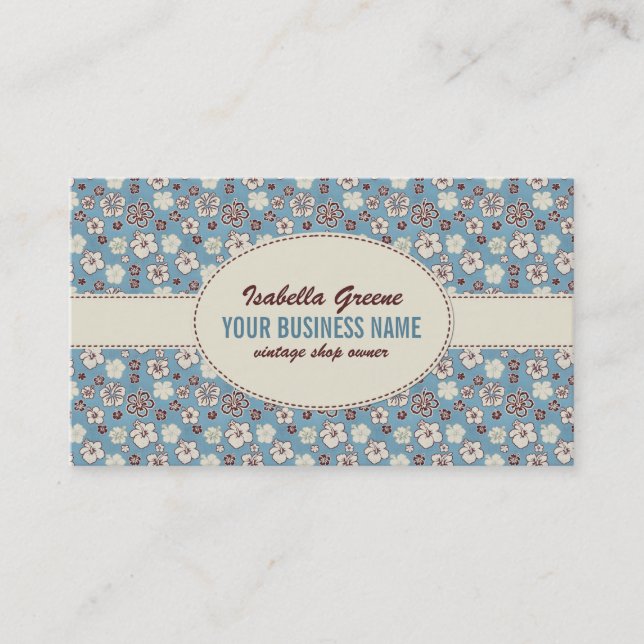 Carte De Visite Vintage Floral Blue Motif (Devant)