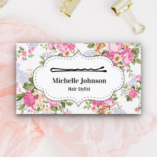 Carte De Visite Vintage Floral Bobby Pin Beauté Salon Hair Stylist