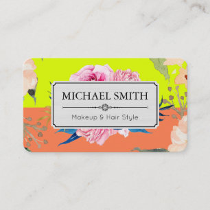 Carte De Visite Vintage Floral Élégant Coral moderne Chartreuse