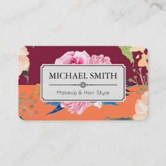 Carte De Visite Vintage Floral Élégant Coral Moderne Claret