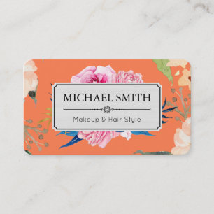Carte De Visite Vintage Floral Élégant couleur de corail moderne