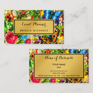Carte De Visite Vintage Floral Elegant Faux Gold Event Planner