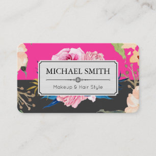 Carte De Visite Vintage Floral Élégant Moderne Hot Pink Jet