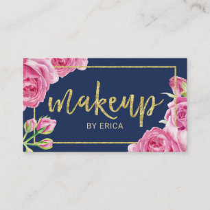 Carte De Visite Vintage Floral Marine & Gold Maquillage Artiste