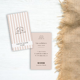 Carte De Visite Vintage French Pink Bakery Logo Élégant rayé