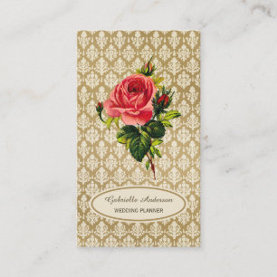 Carte De Visite Vintage Gold Damask Pink Rose Event Planner
