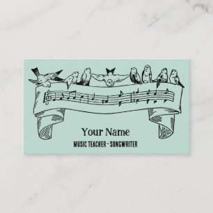Carte De Visite Vintage Line Art Birds Music Notes Customisées