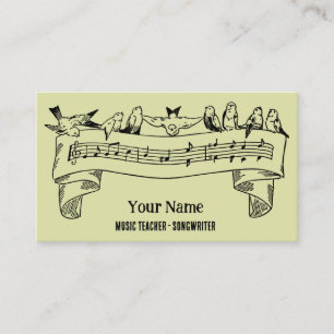 Carte De Visite Vintage Line Art Birds Music Notes Customisées