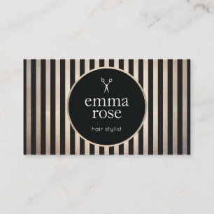 Carte De Visite Vintage Liste de cheveux Gold Black Stripes Ciseau