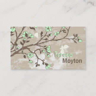 Carte De Visite Vintage menthe vert fleurs grunge floral taupe