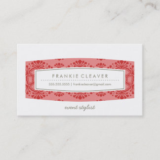 CARTE DE VISITE vintage motif floral corail rouge