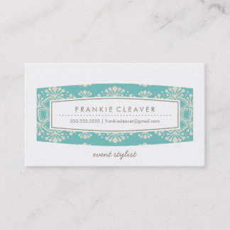 CARTE DE VISITE vintage motif floral turquoise