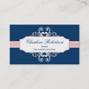 Carte De Visite Vintage Navy Blue et Blush Pink Swils