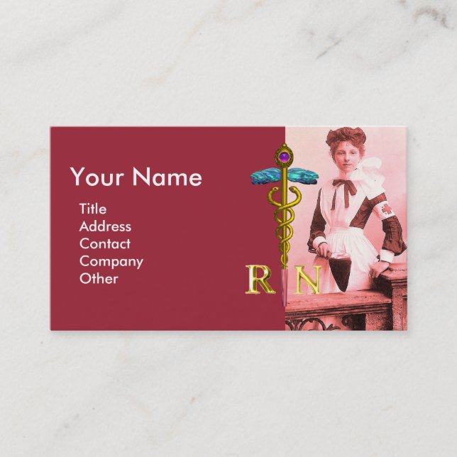 Carte De Visite VINTAGE NURSE et Gold Caduceus (Devant)