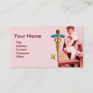 Carte De Visite VINTAGE NURSE et Gold Caduceus