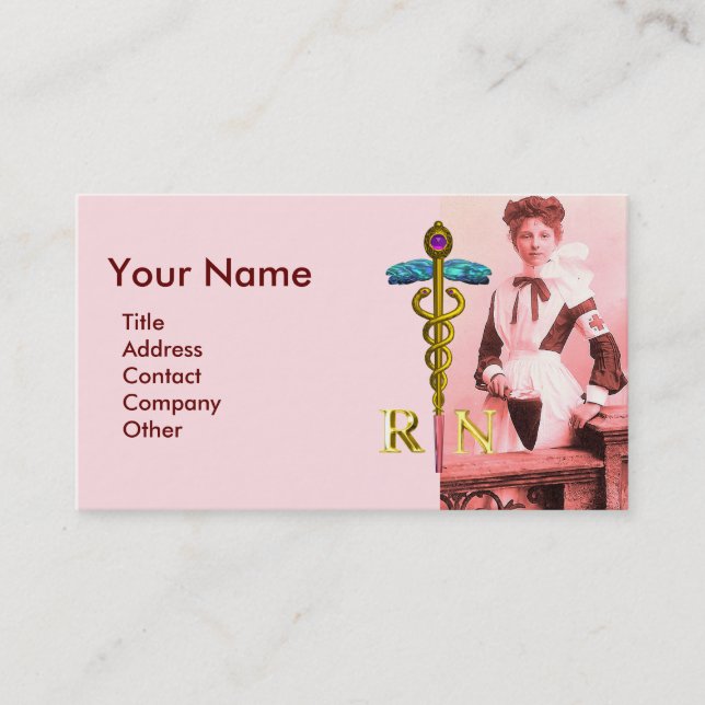 Carte De Visite VINTAGE NURSE et Gold Caduceus (Devant)