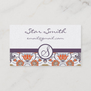 Carte De Visite Vintage Orange et violet Tourbillonnant motif flor