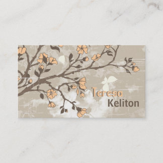 Carte De Visite Vintage pêche fleurs grunge floral taupe