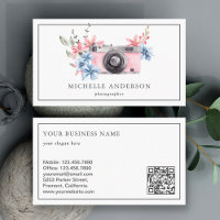 Vintage Pink Floral Camera QR Code Photographer