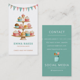 Carte De Visite Vintage Retro Cupcake Stand Boulangerie Chef pâtis