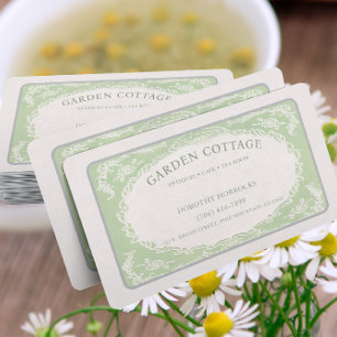 Carte De Visite Vintage Retro Elégant cadre fleuri vert beige