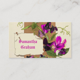 Carte De Visite Vintage rose chaud, fleurs de pois mauve