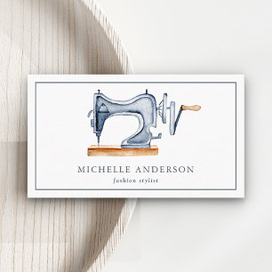 Carte De Visite Vintage Rustic Blue machine à coudre styliste mode