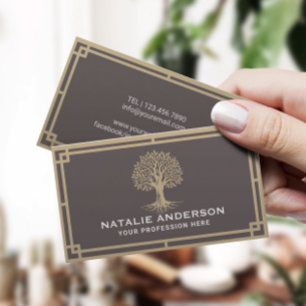Carte De Visite Vintage Tree Logo Élégant Life Coach Yoga SPA