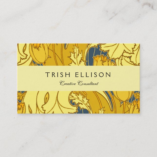 Carte De Visite Vintage Tulip Blue Gold Motif (Devant)