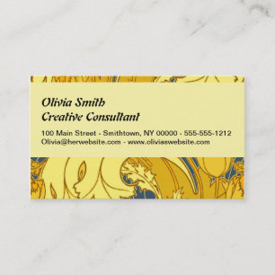 Carte De Visite Vintage Tulip Blue Gold Motif