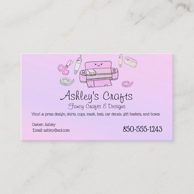 Carte De Visite Vinyl rose et violet silhouette ou ricut pour l'ar (Devant)