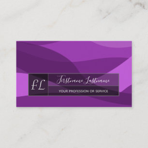 Carte De Visite Violet abstrait vagues gris rectangles monogramme