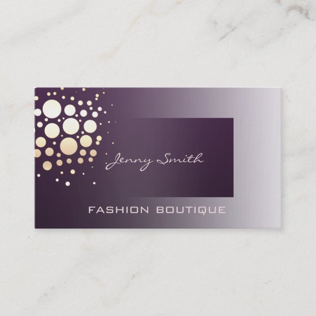 Carte De Visite Violet de confetti en or/bronze professionnel élég (Devant)
