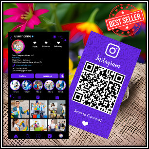 Carte De Visite Violet Entretien Instagram Social QR