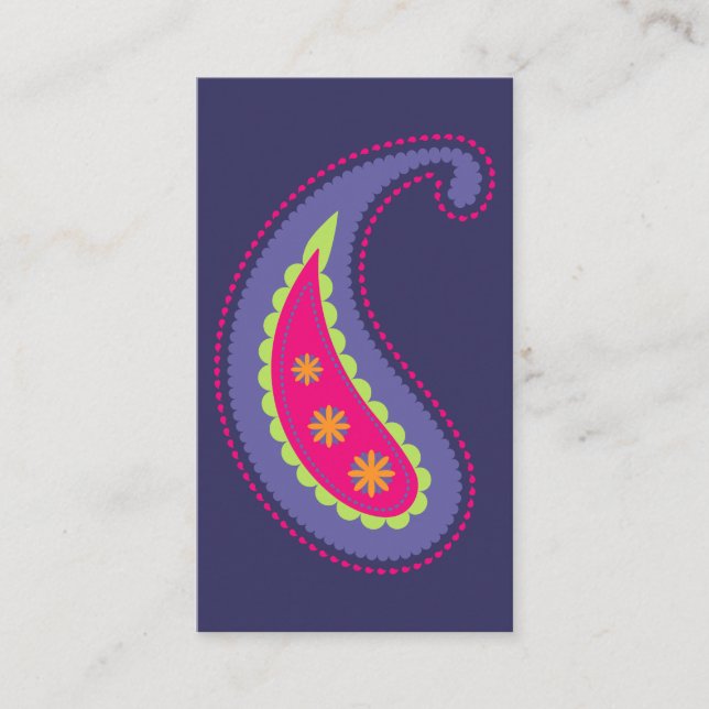 Carte De Visite Violet et Rose Paisley (Devant)