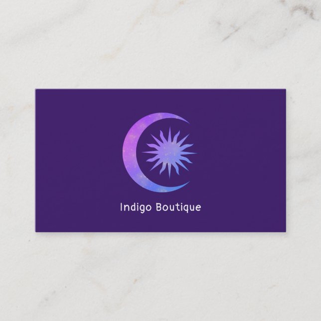 Carte De Visite Violet Indigo Pourpre Lune & Soleil Zen (Devant)