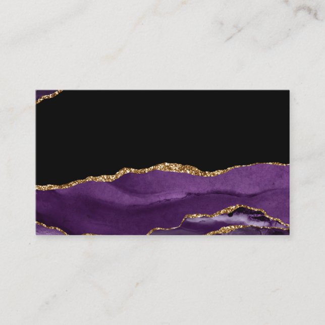 Carte De Visite Violet Marbre Noir Agate Doré Paillettes Luxe Chic (Devant)
