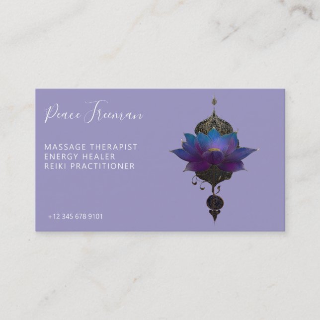 CARTE DE VISITE VIOLET ORACLE | EMBLÈME DU LOTUS MYSTIQUE (Devant)