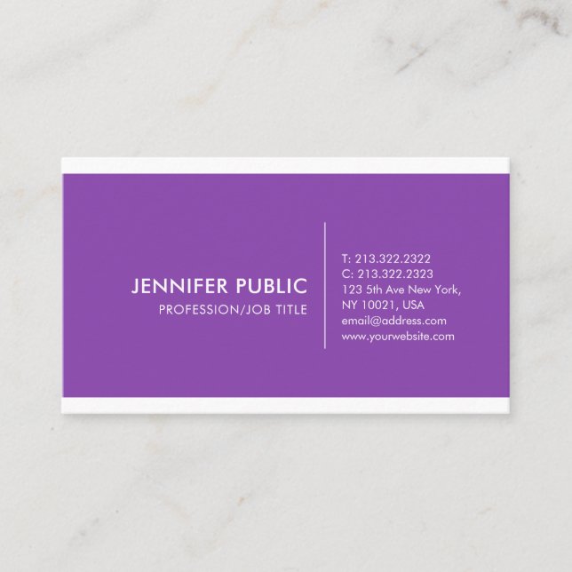 Carte De Visite Violet Simple Moderne Élégant Professionnel (Devant)
