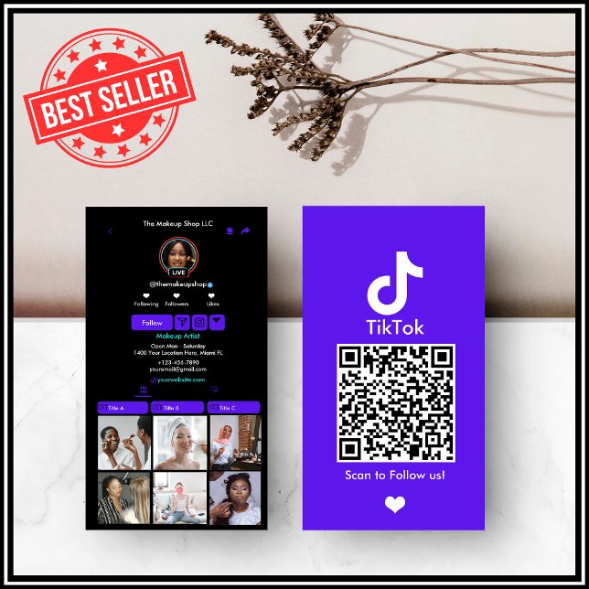 Carte De Visite Violet TikTok Social Media QR Code (Créateur téléchargé)